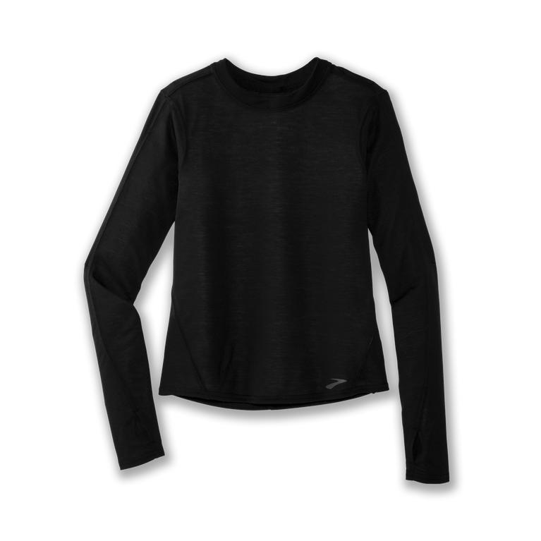 Brooks DISTANCE Long Sleeve Running Shirt Womens Online - Heather Oatmeal/Black (XFC172436)